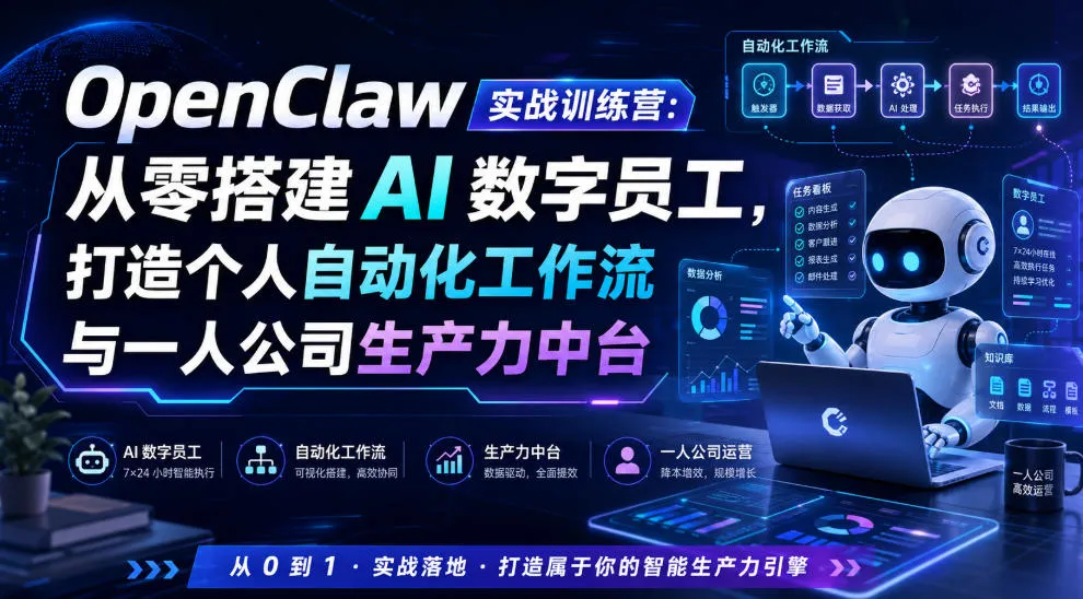 OpenClaw实战训练营：从零搭建AI数字员工，打造个人自动化工作流与一人公司生产力中台-续财库