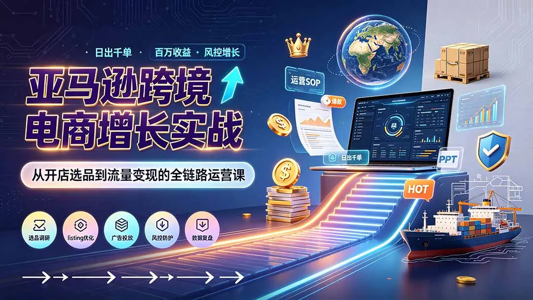 亚马逊0-1孵化特训营8期：从注册风控到稳定日出千单实战，规避审核封店风险，标准化执行流程落地-续财库