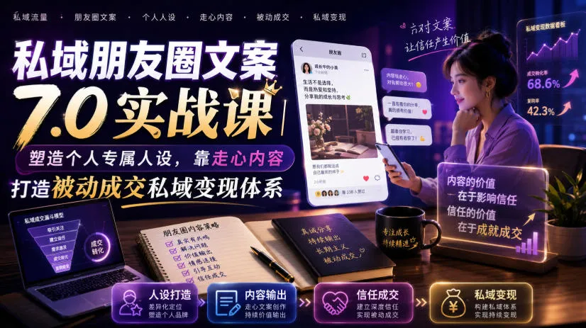 私域朋友圈文案7.0实战课｜塑造个人专属人设，靠走心内容打造被动成交私域变现体系-续财库