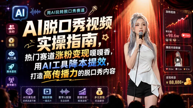 AI脱口秀视频实操指南，热门赛道涨粉变现嘎嘎香，用AI工具降本提效，打造高传播力的脱口秀内容-续财库