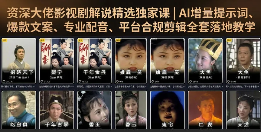 资深大佬影视剧解说精选独家课|AI增量提示词、爆款文案、专业配音、平台合规剪辑全套落地教学-续财库