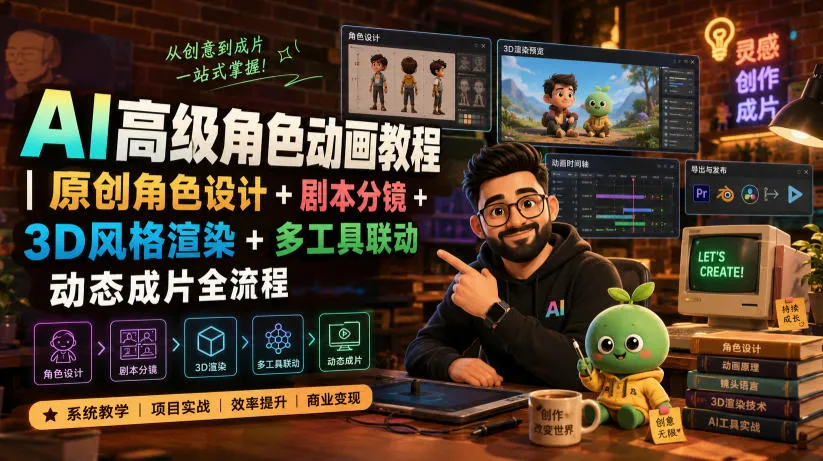 AI高级角色动画教程|原创角色设计+剧本分镜+3D风格渲染+多工具联动动态成片全流程【中英字幕】-续财库