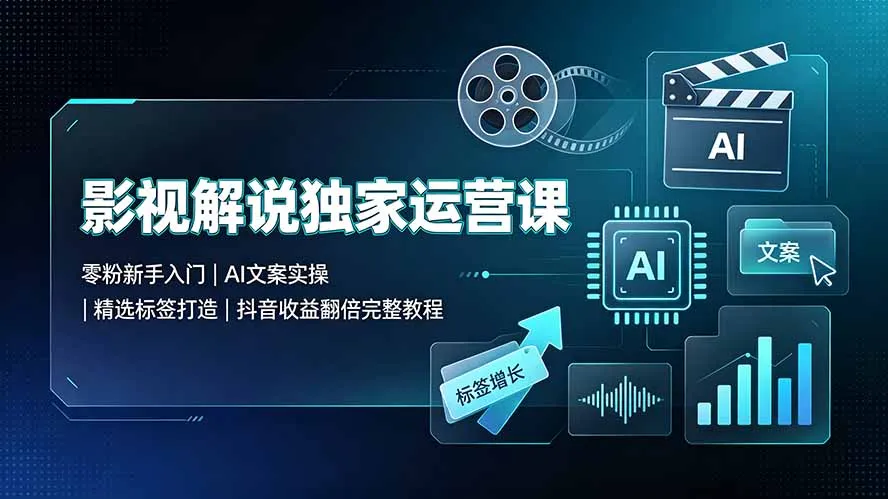 影视解说独家运营课：零粉新手入门｜AI文案实操｜精选标签打造｜抖音收益翻倍完整教程-续财库