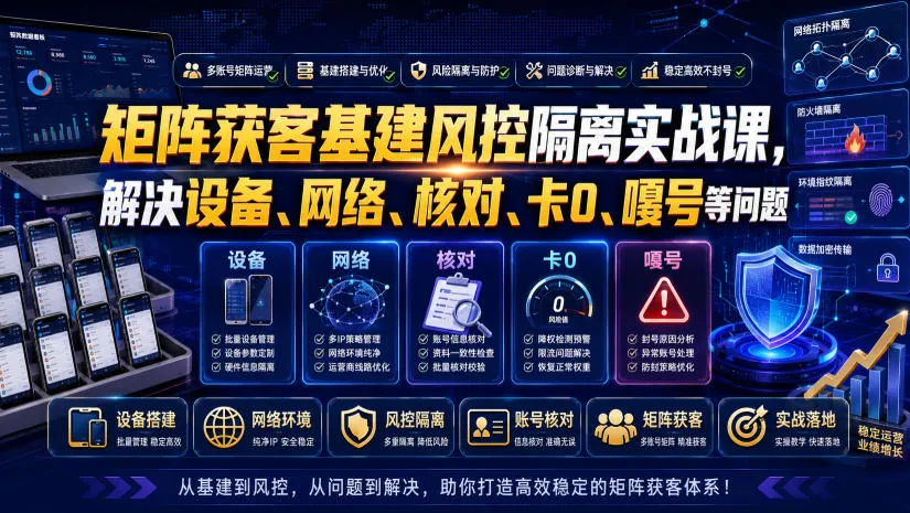 矩阵获客基建风控隔离实战课，解决设备、网络、核对、卡0、嘎号等问题-续财库