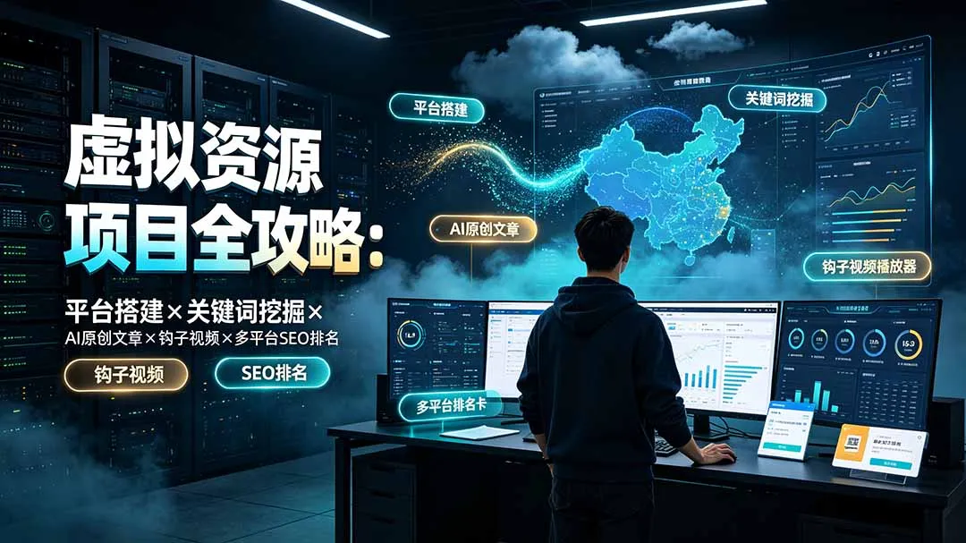 虚拟资源项目全攻略:平台搭建×关键词挖掘×AI原创文章×钩子视频×多平台SEO排名-续财库