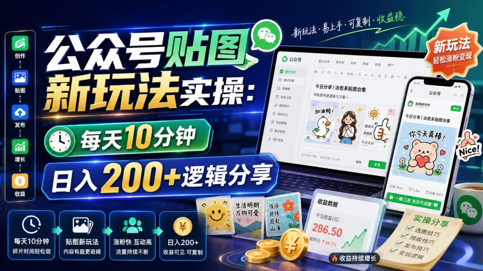 公众号贴图新玩法实操,每天10分钟,日入200+逻辑分享-续财库