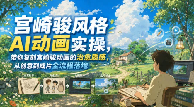 宫崎骏风格AI动画实操，带你复刻宫崎骏动画的治愈质感，从创意到成片全流程落地-续财库
