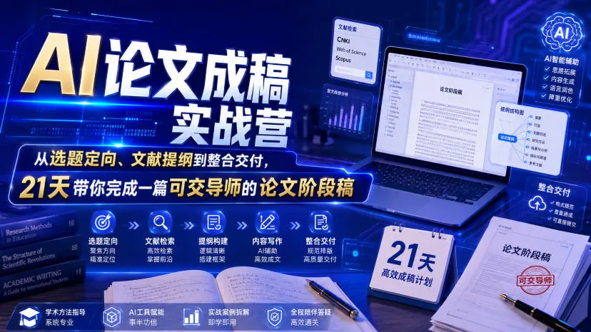 AI论文成稿实战营，从选题定向、文献提纲到整合交付，21天带你完成一篇可交导师的论文阶段稿-续财库