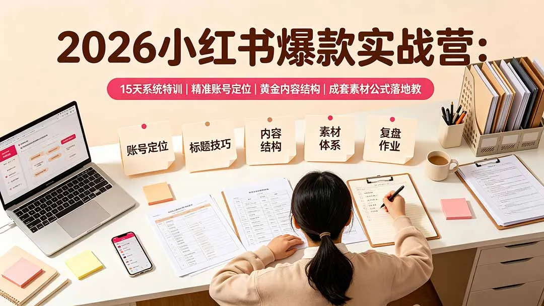 2026小红书爆款实战营：15天系统特训｜精准账号定位｜黄金内容结构｜成套素材公式落地教程-续财库