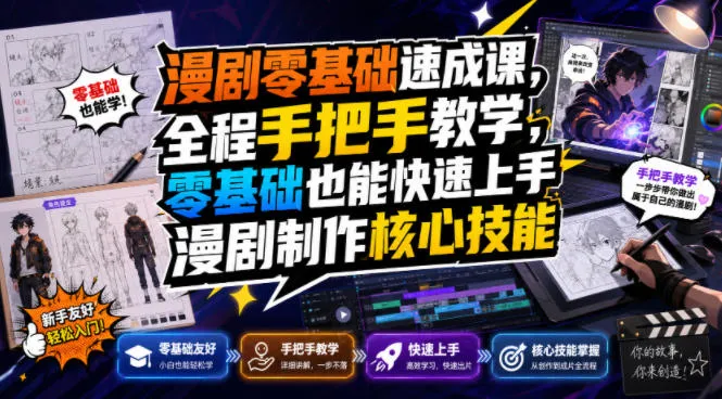 漫剧零基础速成课,全程手把手教学,零基础也能快速上手漫剧制作核心技能-续财库