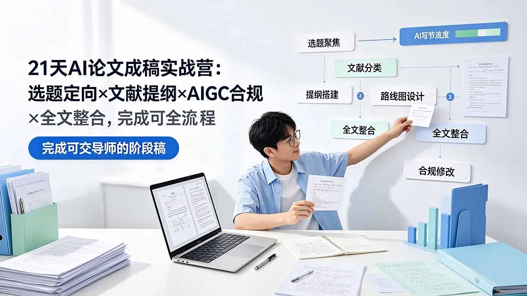 21天AI论文成稿实战营：选题定向×文献提纲×AIGC合规×全文整合，完成可交导师的阶段稿-续财库
