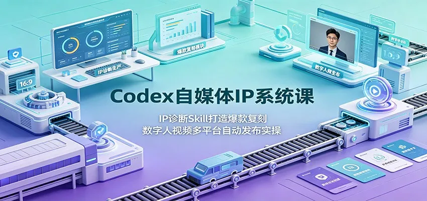 Codex自媒体IP系统课：IP诊断Skill打造爆款复刻，数字人视频多平台自动发布实操-续财库