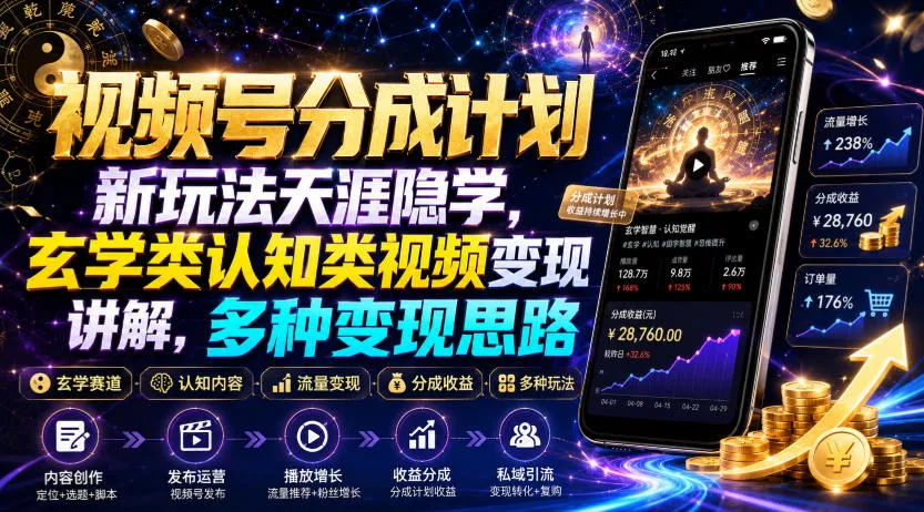 视频号分成计划新玩法天涯隐学,玄学类认知类视频变现讲解,多种变现思路-续财库