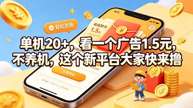 单机20+，看一个广告1.5米，不养机，这个新平台大家快来撸【揭秘】-续财库