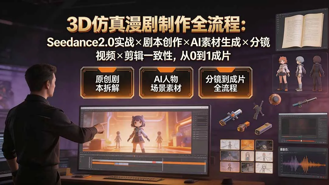 3D仿真漫剧制作全流程：Seedance2.0实战×剧本创作×AI素材生成×分镜视频×剪辑一致性，从0到1成片-续财库