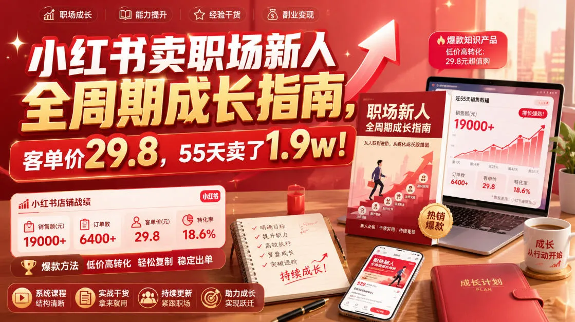小红书卖职场新人全周期成长指南，客单价29.8，55天卖了1.9w！-续财库