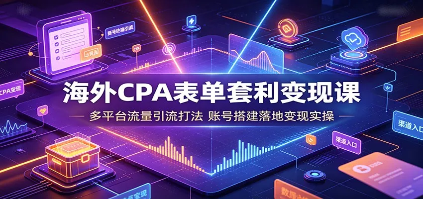 海外CPA表单套利变现课：多平台流量引流打法，账号搭建落地变现实操-续财库