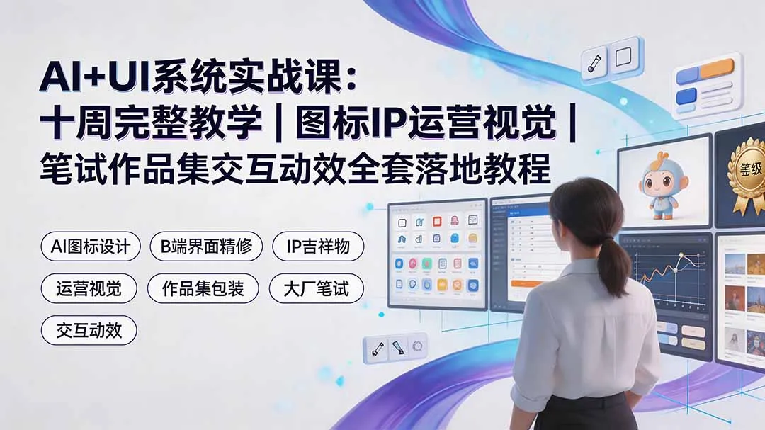 AI+UI系统实战课：十周完整教学｜图标IP运营视觉｜笔试作品集交互动效全套落地教程-续财库