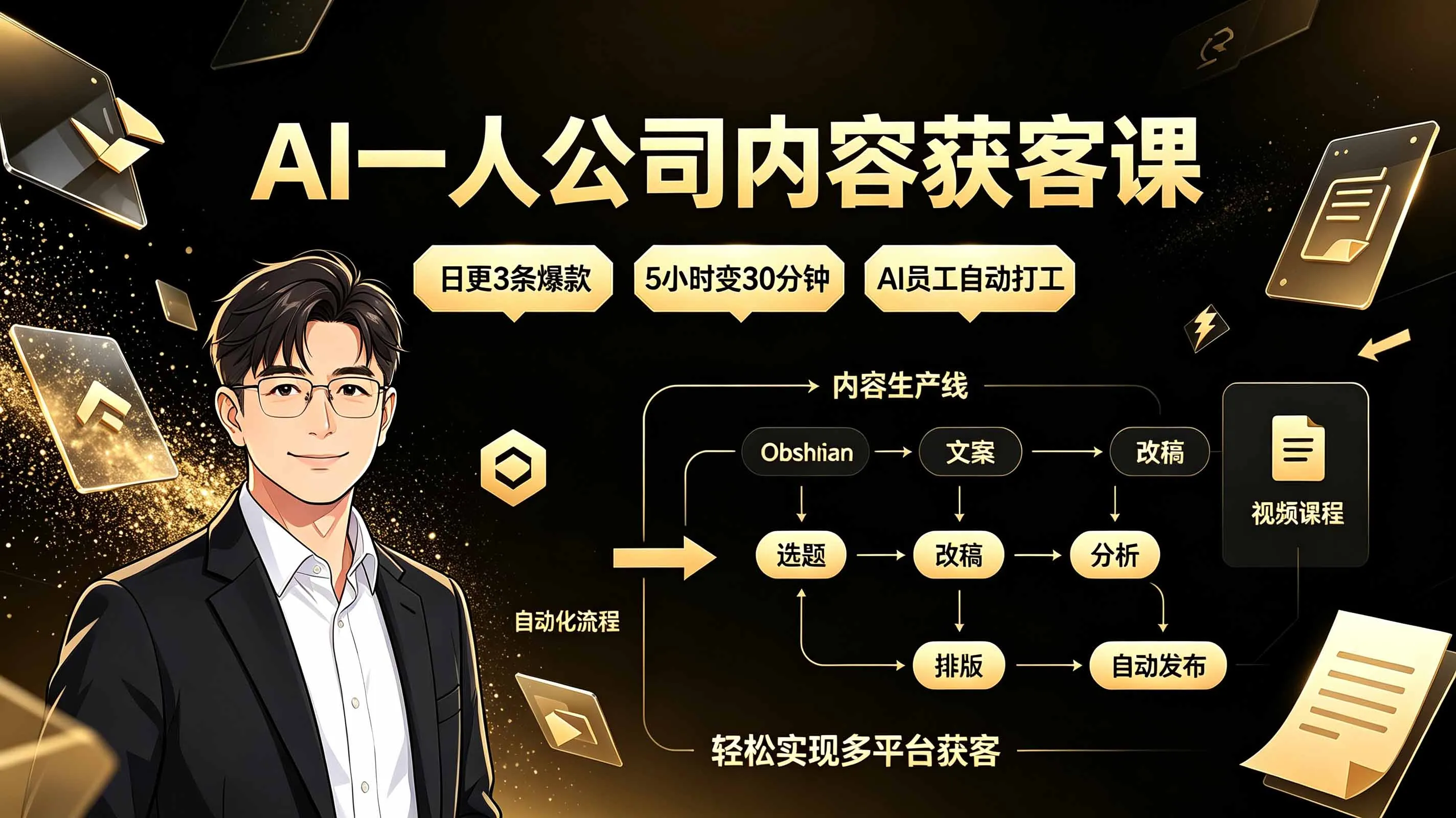 AI一人公司内容获客课：日更3条爆款×5小时变30分钟×AI员工自动打工，轻松实现多平台获客-续财库