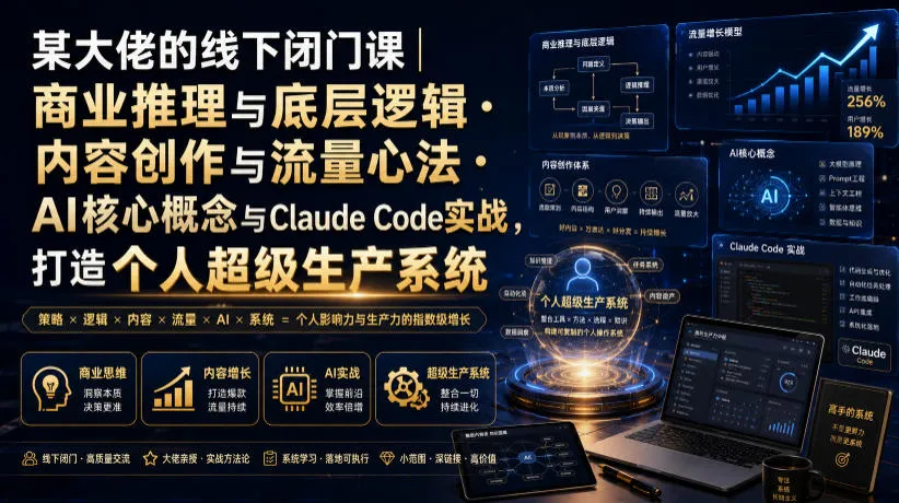 某大佬的线下闭门课｜商业推理与底层逻辑・内容创作与流量心法・AI核心概念与Claude Code实战，打造个人超级生产系统【录音+图片】-续财库