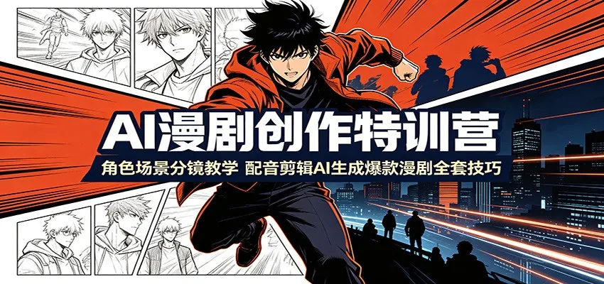 AI漫剧创作特训营：角色场景分镜教学，配音剪辑AI生成爆款漫剧全套技巧-续财库