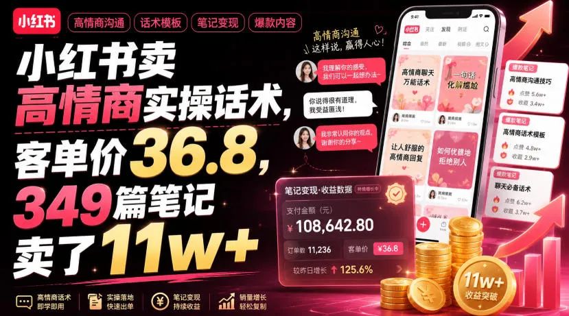 小红书卖高情商实操话术，客单价36.8，349篇笔记卖了11w+！-续财库