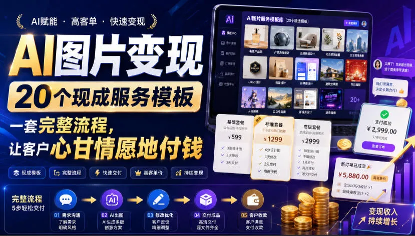 AI图片变现，20个现成服务模板，一套完整流程，让客户心甘情愿地付钱【原创双语字幕】-续财库