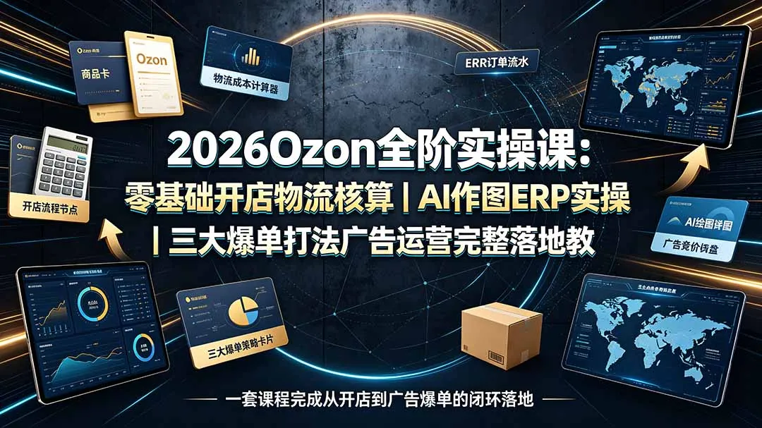 2026Ozon全阶实操课：零基础开店物流核算｜AI作图ERP实操｜三大爆单打法广告运营完整落地教程-续财库