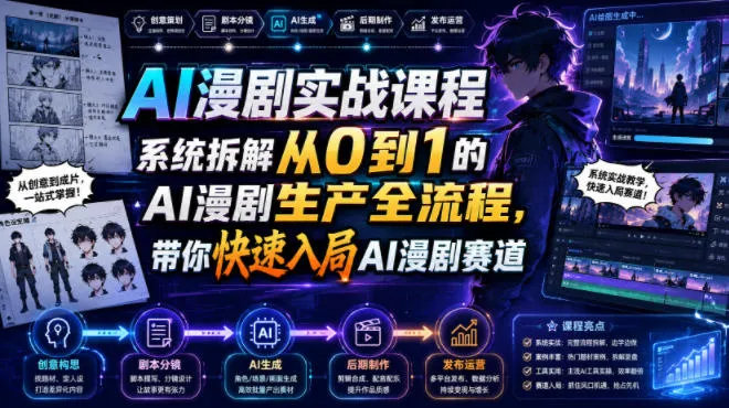 AI漫剧实战课程，系统拆解从0到1的AI漫剧生产全流程，带你快速入局AI漫剧赛道-续财库