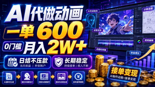 AI代做动画,一单600,0门槛月入2W+,日结不压款,长期稳定【揭秘】-续财库