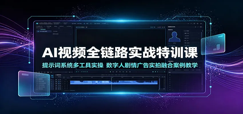 AI视频全链路实战特训课：提示词系统多工具实操，数字人剧情广告实拍融合案例教学-续财库
