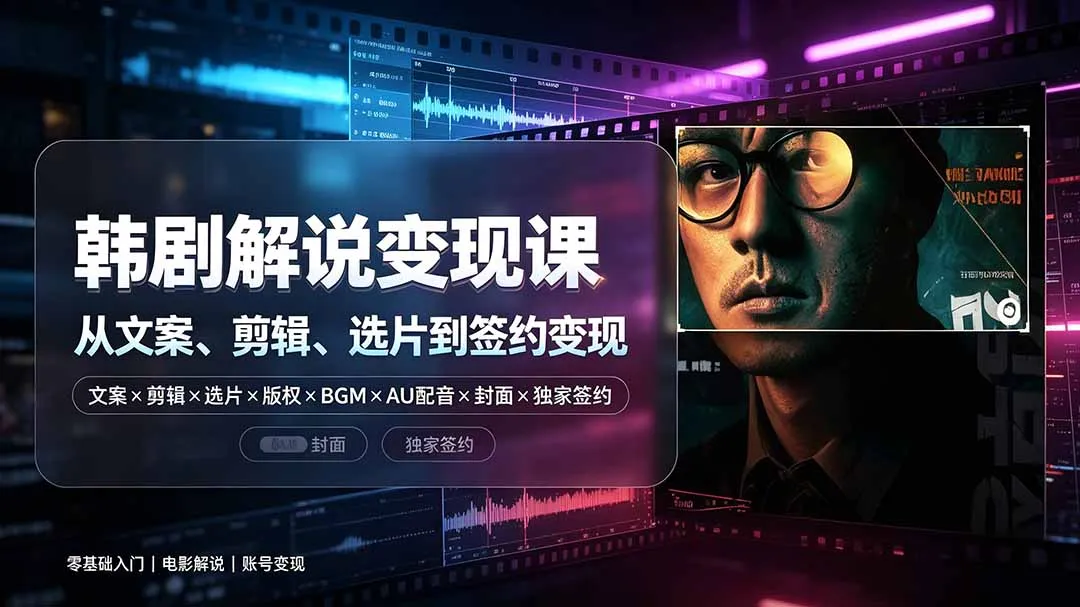 抖音270W粉丝博主亲授韩剧解说课：文案×剪辑×选片×版权×BGM×AU配音×封面×独家签约，零基础到变现-续财库