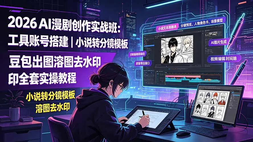 2026AI漫剧创作实战班:工具账号搭建|小说转分镜模板|豆包出图溶图去水印全套实操教程-续财库