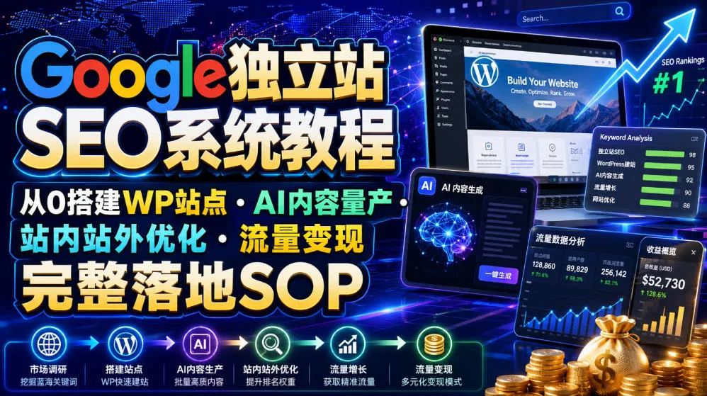 Google独立站SEO系统教程,从0搭建WP站点・AI内容量产・站内站外优化・流量变现完整落地SOP(2026年7月)-续财库
