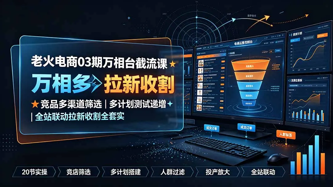 老火电商03期万相台截流课：竞品多渠道筛选｜多计划测试递增｜全站联动拉新收割全套实操教学-续财库