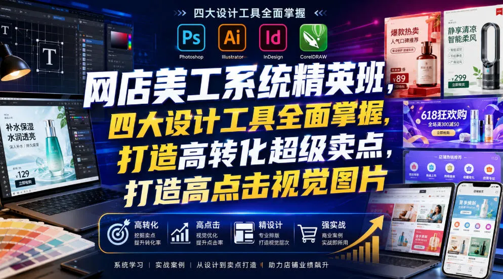 网店美工系统精英班，四大设计工具全面掌握，打造高转化超级卖点，打造高点击视觉图片(2026年7月)-续财库