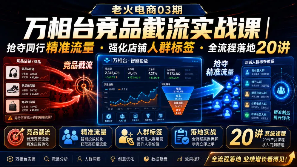 老火电商03期・万相台竞品截流实战课｜抢夺同行精准流量・强化店铺人群标签・全流程落地20讲-续财库