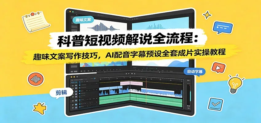 科普短视频解说全流程：趣味文案写作技巧，AI配音字幕预设全套成片实操教程-续财库