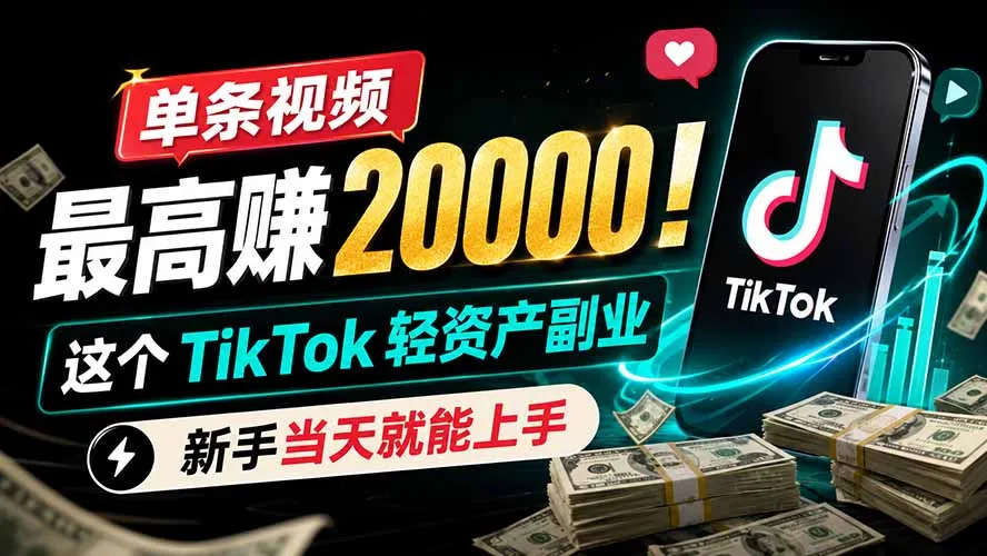 单条视频最高赚 20000！这个 TikTok 轻资产副业，新手当天就能上手-续财库
