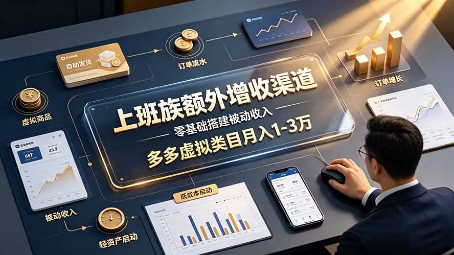 上班族额外增收渠道，零基础搭建被动收入，多多虚拟类目月入 1-3 万-续财库