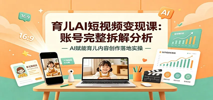 育儿AI短视频变现课：账号完整拆解分析，AI赋能育儿内容创作落地实操-续财库