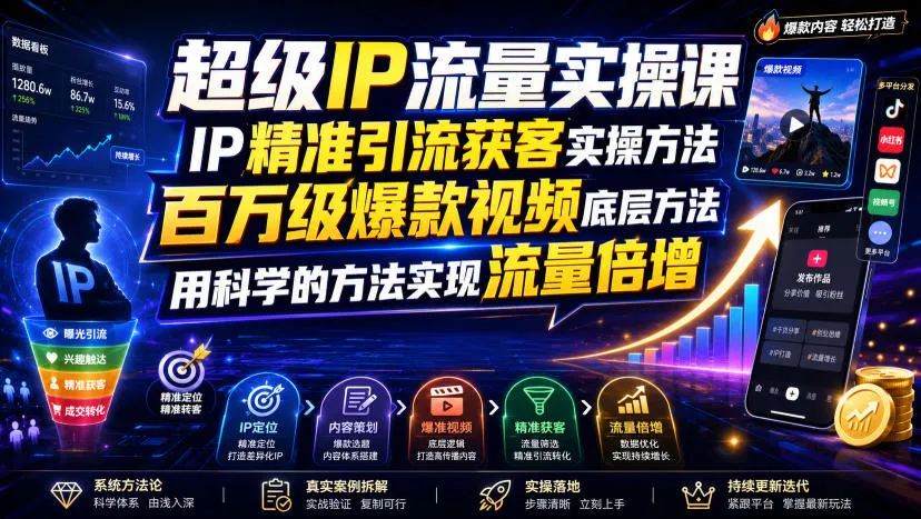 超级IP流量实操课，IP精准引流获客实操方法，百万级爆款视频底层方法，用科学的方法实现流量倍增-续财库