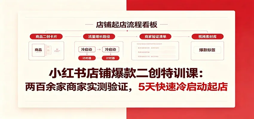 小红书店铺爆款二创特训课：两百余家商家实测验证，5天快速冷启动起店-续财库