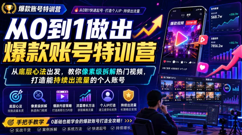 从0到1做出爆款账号特训营，从底层心法出发，教你像素级拆解热门视频，打造能持续出流量的个人账号-续财库