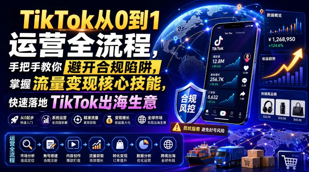 TikTok从0到1运营全流程，手把手教你避开合规陷阱，掌握流量变现核心技能，快速落地TikTok出海生意(更新7月)-续财库