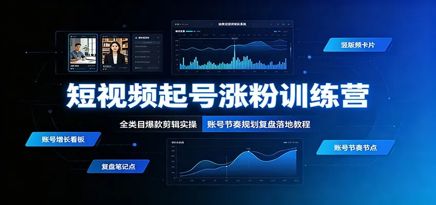 短视频起号涨粉训练营：全类目爆款剪辑实操，账号节奏规划复盘落地教程-续财库