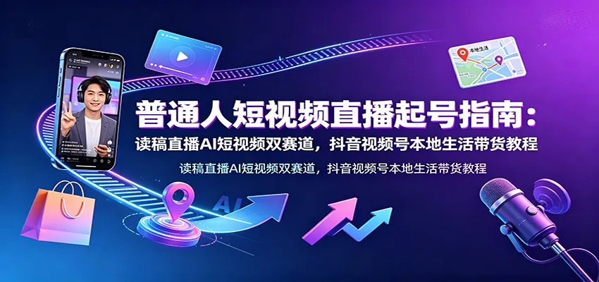 普通人短视频直播起号指南：读稿直播AI短视频双赛道，抖音视频号本地生活带货教程-续财库