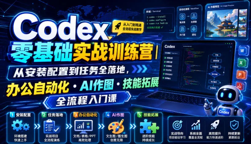 Codex零基础实战训练营｜从安装配置到任务全落地，办公自动化・AI作图・技能拓展全流程入门课-续财库