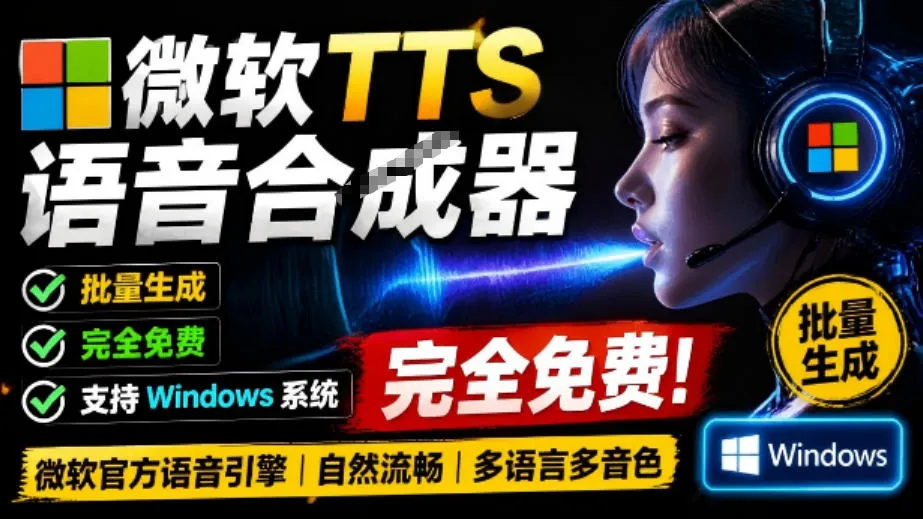 微软TTS免费语音配音生成器,完全免费,支持多语音、多音色选择,Windows系统专用TTS语音合成器-续财库