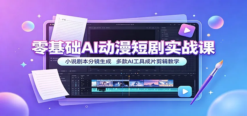 零基础AI动漫短剧实战课：小说剧本分镜生成，多款AI工具成片剪辑教学-续财库